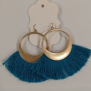 Peacock Turquoise Blue Lash Fringe Circle Boho Gold Statement NEW